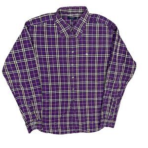 Burberry London Dress Shirt Purple Made in UK Check Logo Cotton 42 16 1/2 Large